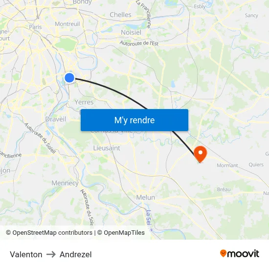 Valenton to Andrezel map