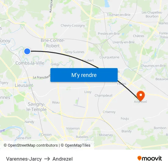 Varennes-Jarcy to Andrezel map