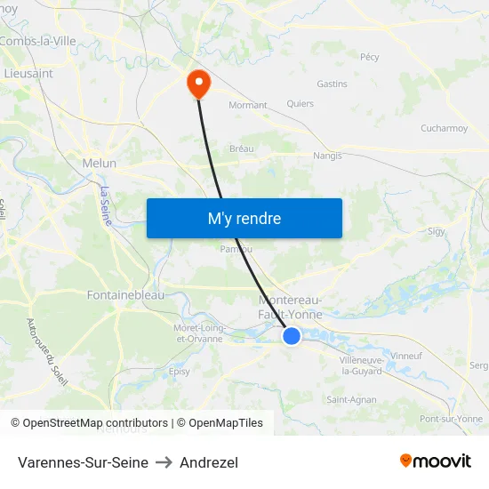 Varennes-Sur-Seine to Andrezel map