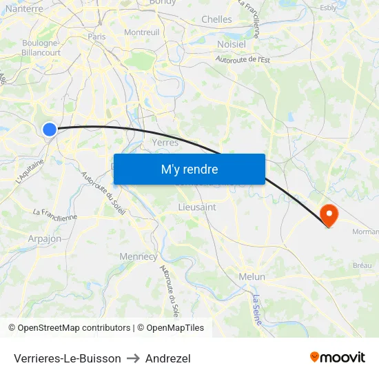 Verrieres-Le-Buisson to Andrezel map