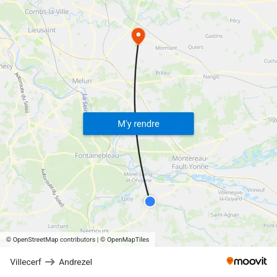 Villecerf to Andrezel map