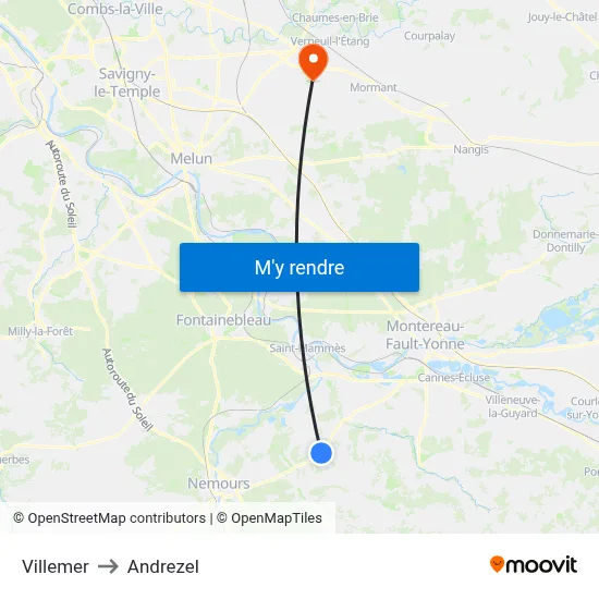 Villemer to Andrezel map