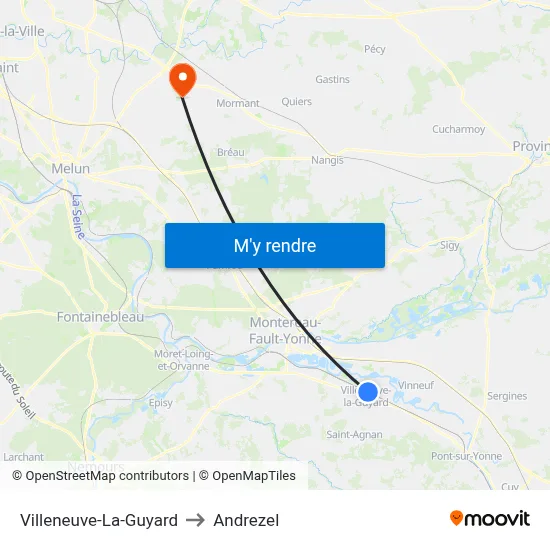 Villeneuve-La-Guyard to Andrezel map