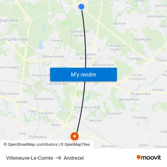 Villeneuve-Le-Comte to Andrezel map