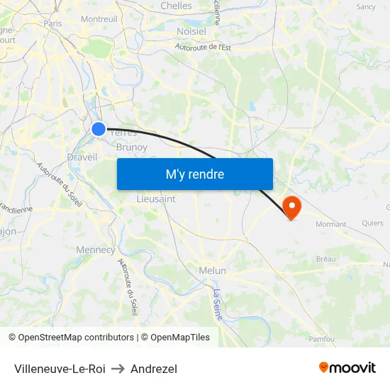 Villeneuve-Le-Roi to Andrezel map