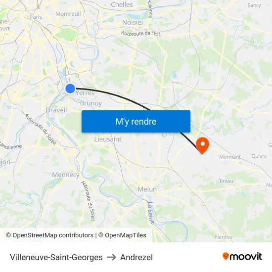 Villeneuve-Saint-Georges to Andrezel map