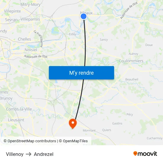 Villenoy to Andrezel map