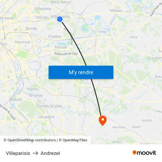 Villeparisis to Andrezel map