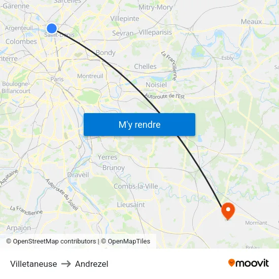 Villetaneuse to Andrezel map