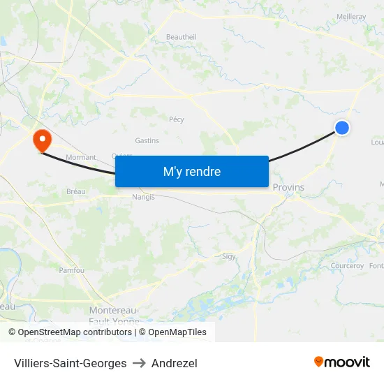 Villiers-Saint-Georges to Andrezel map