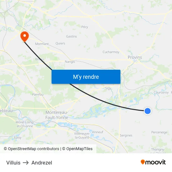 Villuis to Andrezel map