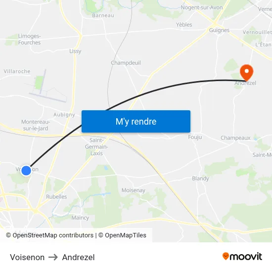 Voisenon to Andrezel map