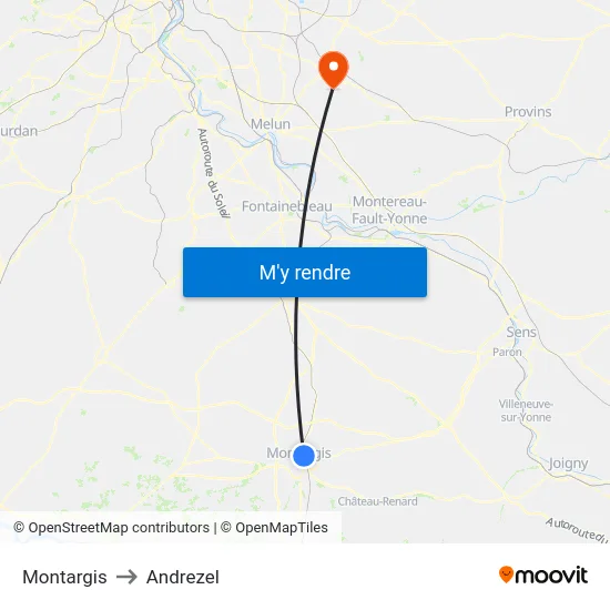 Montargis to Andrezel map