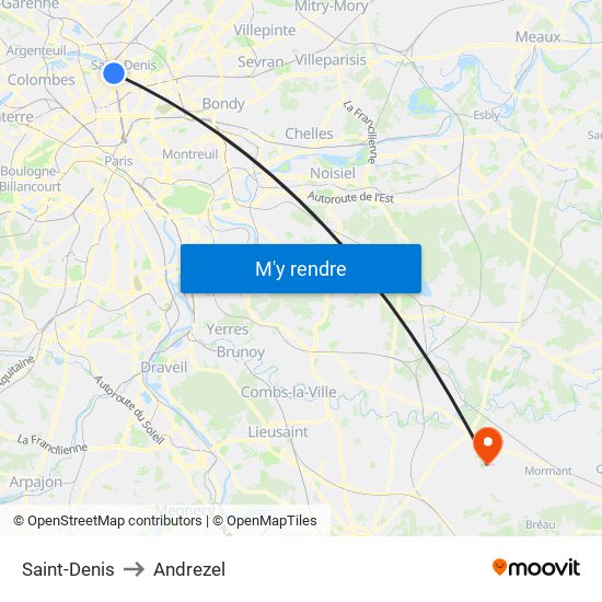 Saint-Denis to Andrezel map