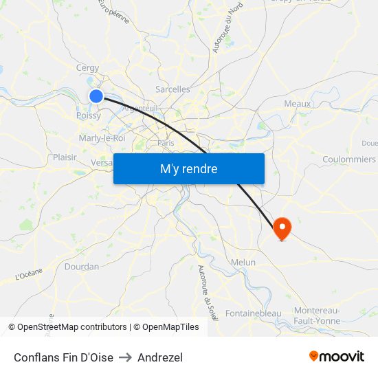 Conflans Fin D'Oise to Andrezel map