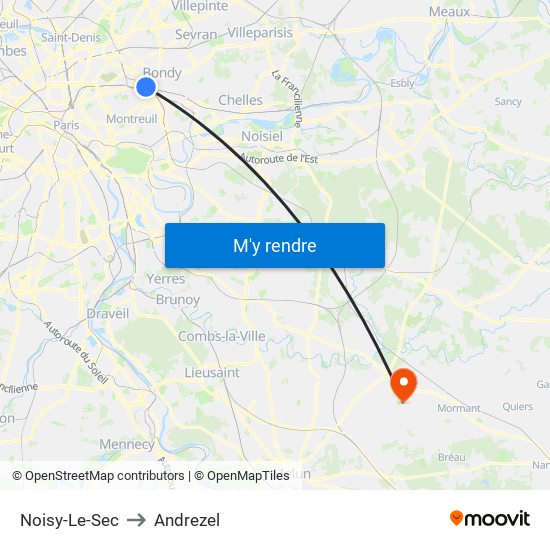 Noisy-Le-Sec to Andrezel map