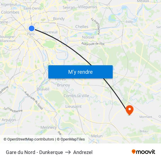 Gare du Nord - Dunkerque to Andrezel map