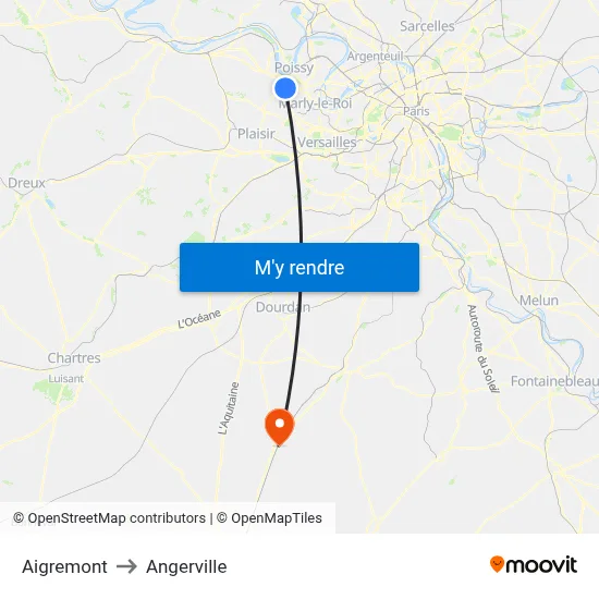 Aigremont to Angerville map