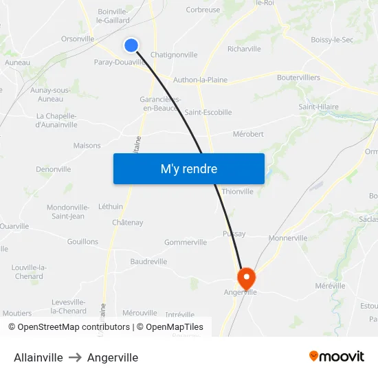 Allainville to Angerville map