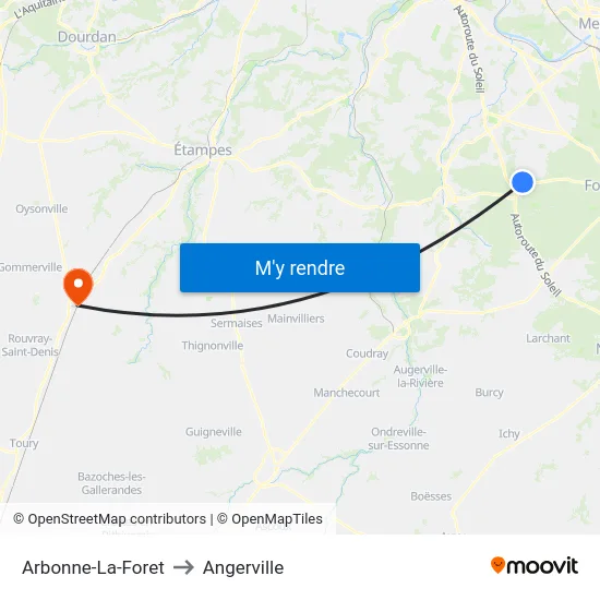 Arbonne-La-Foret to Angerville map