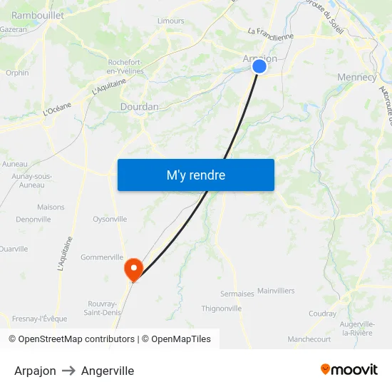 Arpajon to Angerville map
