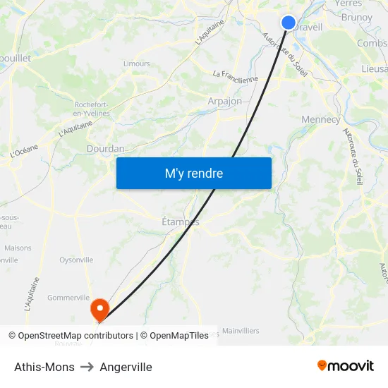 Athis-Mons to Angerville map