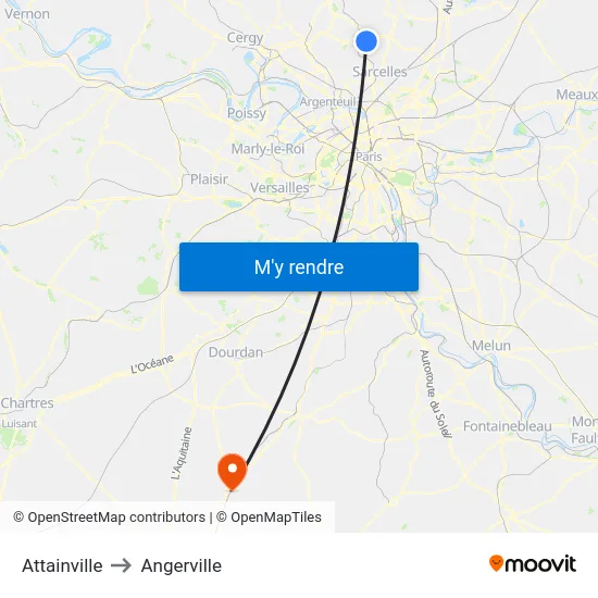 Attainville to Angerville map
