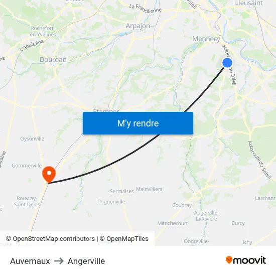 Auvernaux to Angerville map
