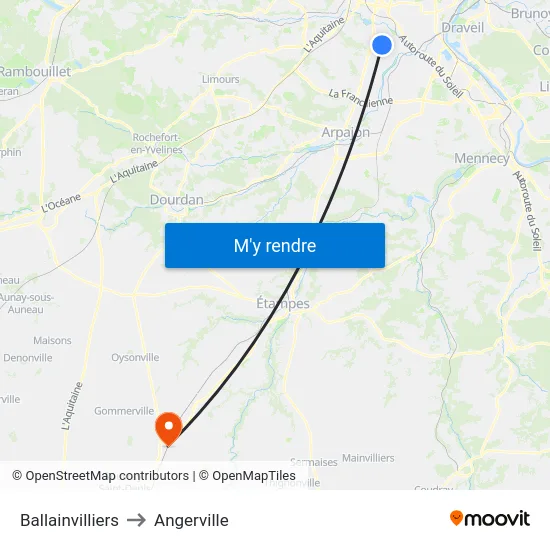 Ballainvilliers to Angerville map