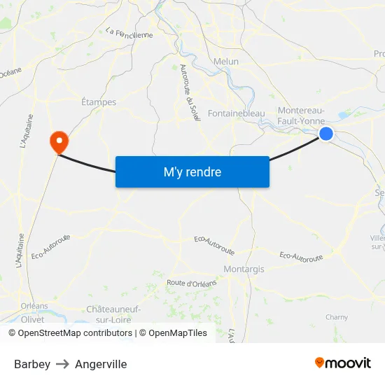 Barbey to Angerville map