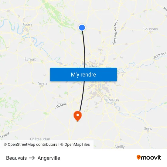 Beauvais to Angerville map