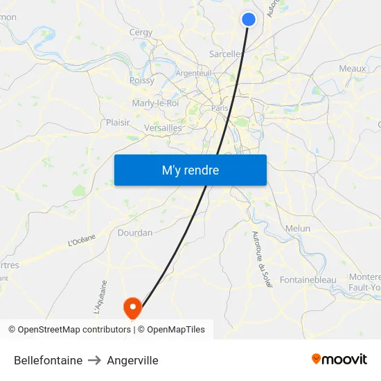 Bellefontaine to Angerville map