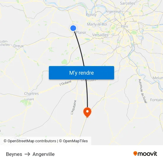Beynes to Angerville map