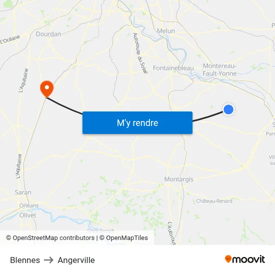Blennes to Angerville map
