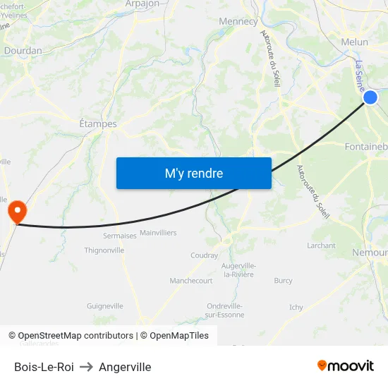 Bois-Le-Roi to Angerville map