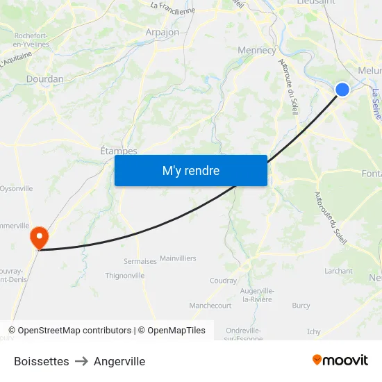 Boissettes to Angerville map