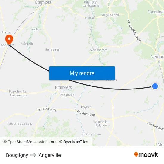 Bougligny to Angerville map