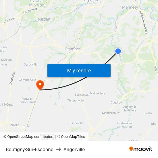 Boutigny-Sur-Essonne to Angerville map