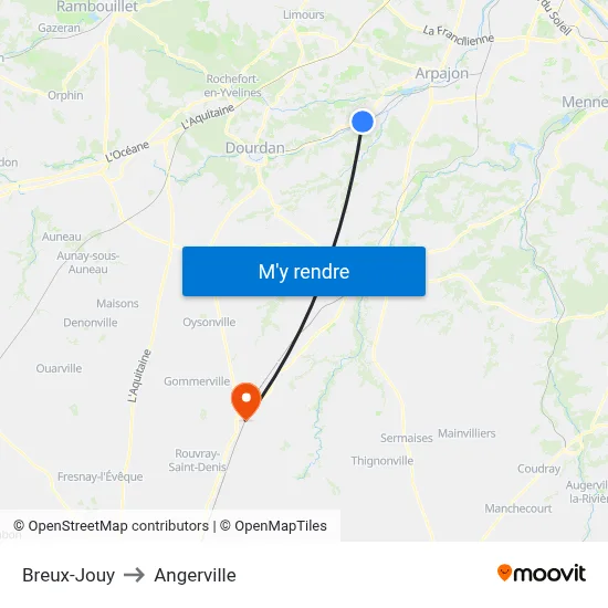 Breux-Jouy to Angerville map