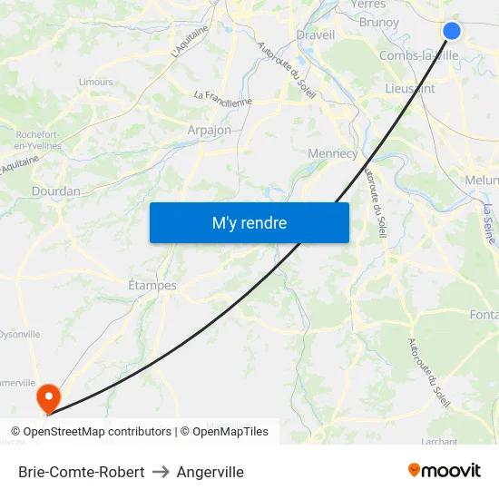 Brie-Comte-Robert to Angerville map