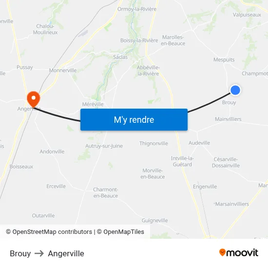 Brouy to Angerville map