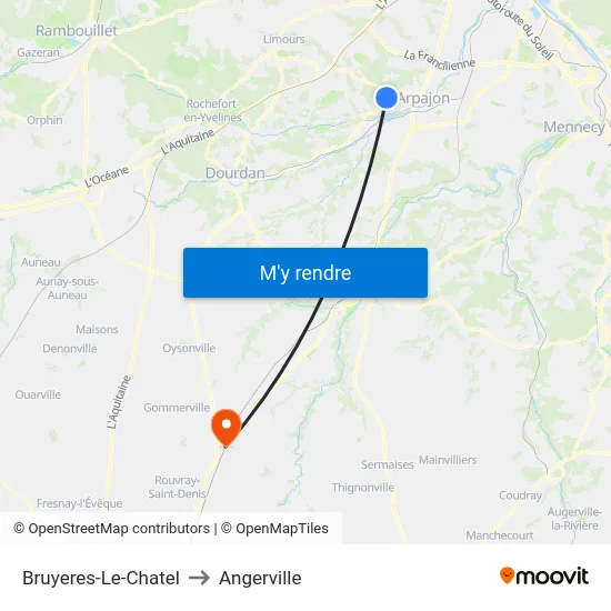 Bruyeres-Le-Chatel to Angerville map