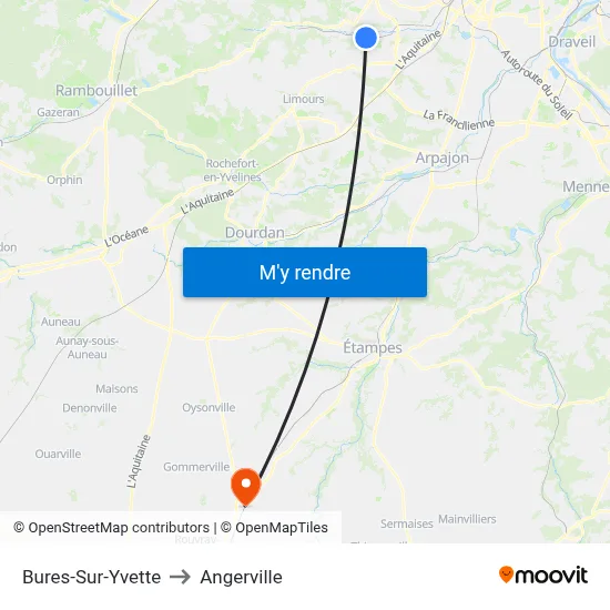 Bures-Sur-Yvette to Angerville map