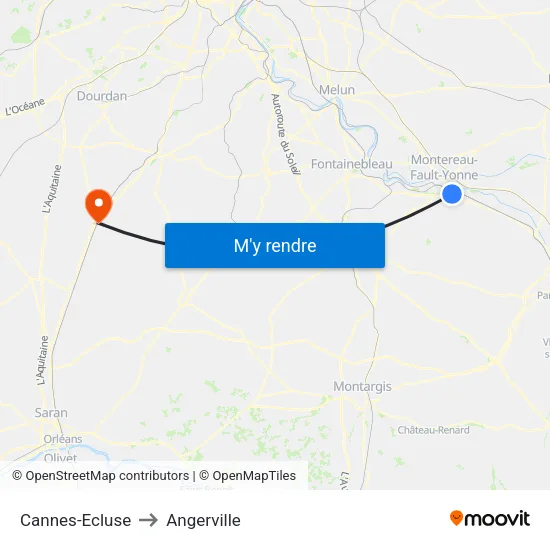 Cannes-Ecluse to Angerville map