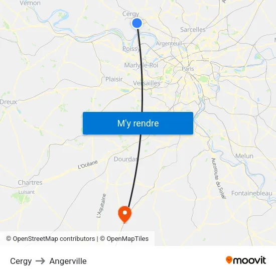 Cergy to Angerville map