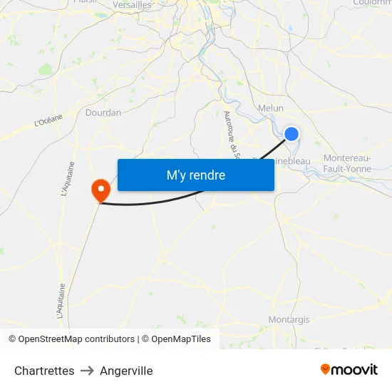 Chartrettes to Angerville map