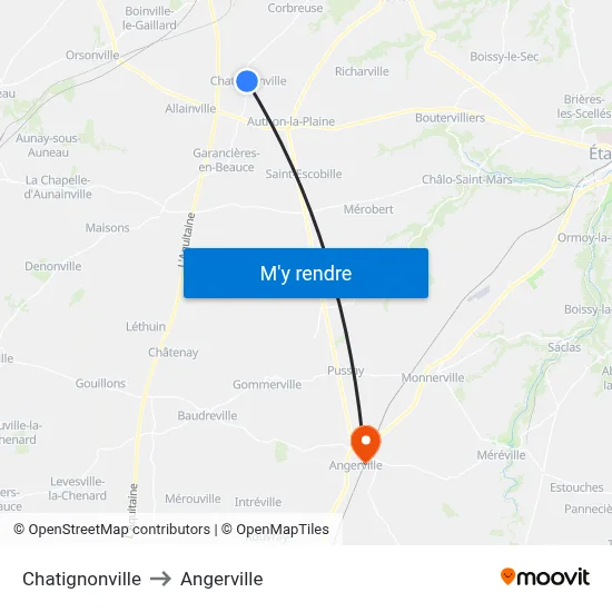 Chatignonville to Angerville map