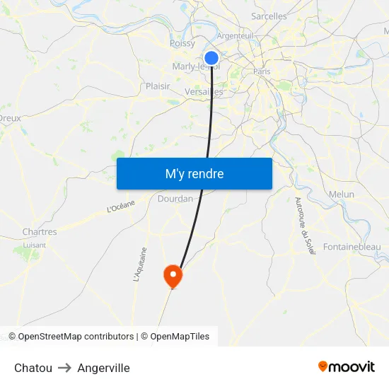 Chatou to Angerville map