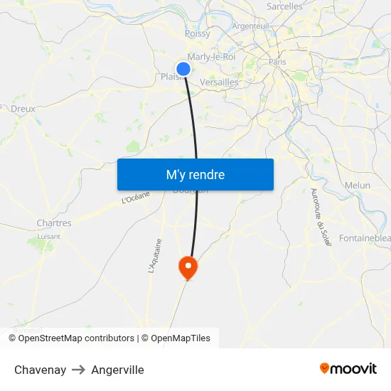 Chavenay to Angerville map