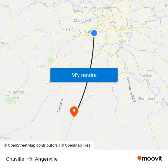 Chaville to Angerville map